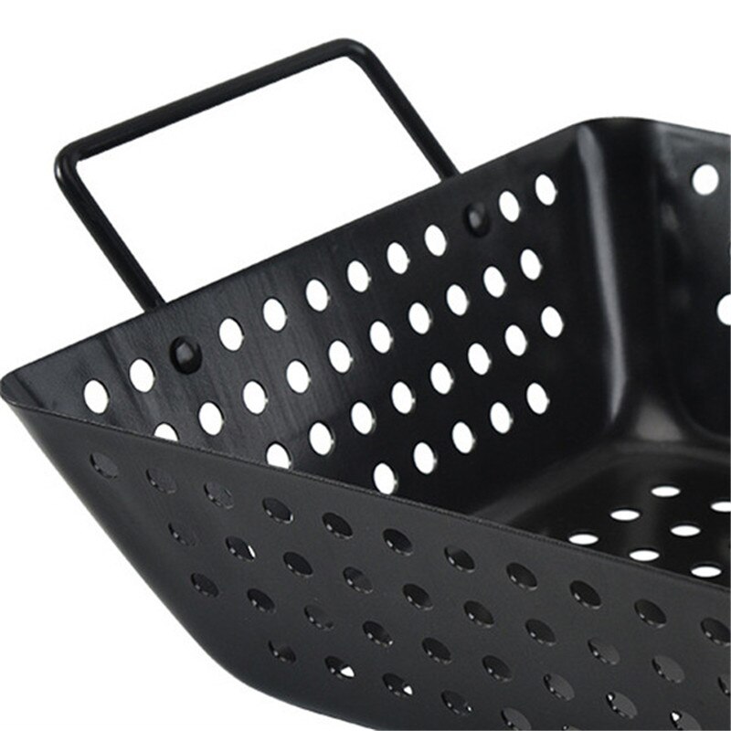 Non-stick Grill Pan Ronde Vierkante Dubbele Handvat Gaten Voedsel Groente Barbecue Keuken Camping Picknick Afvoer Mand Plaat Lade