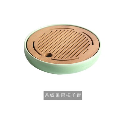 Longquan celadon te sæt lille tebakke keramik + bambus vand opbevaring te bord te simpel runde tallerken tallerken: B