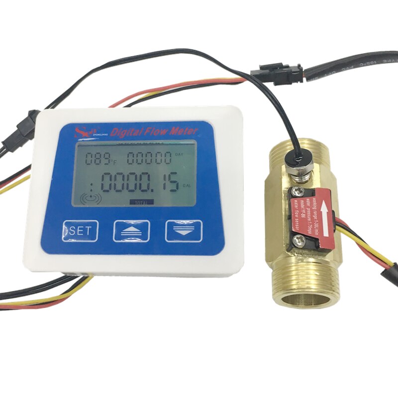 3/4 "messing flow sensor temperatur måling yf -b6 hall sensor + meter lcd display digital flowmåler