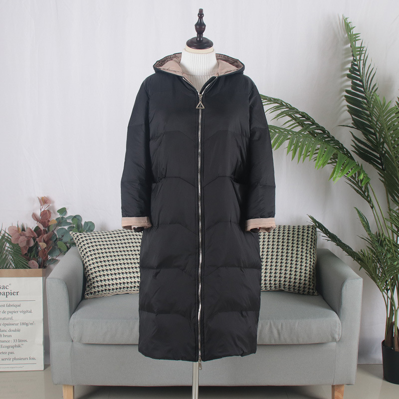 Schinteon Style coréen Baseball doudoune avec capuche manteau en vrac hiver longue Outwear 90% blanc canard vers le bas manteau sur la taille: Black with hood / M