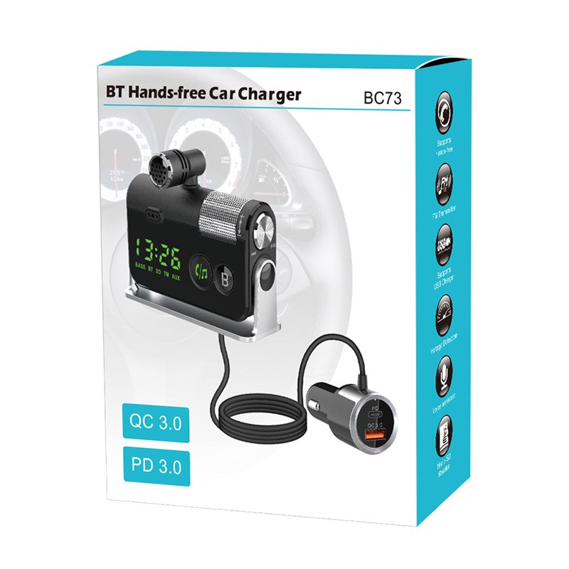 FM Transmitter Bluetooth 5.0 Car Kit Handsfree AUX Audio Receiver MP3 Player QC3.0+PD 18W USB Charger with Removable Microphone