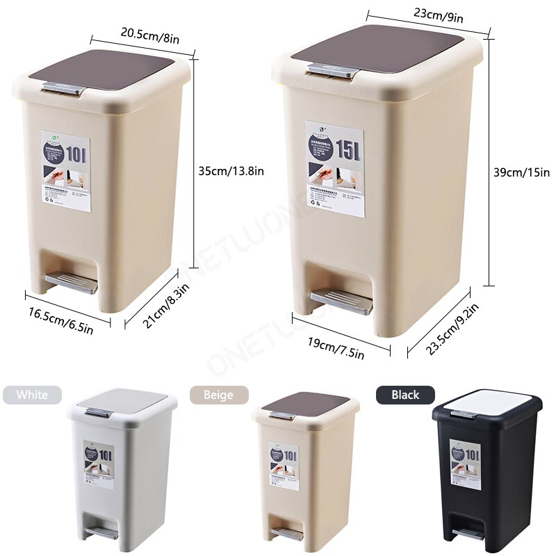 Fotpedal husholdnings søppelbøtte 10l/15l butikk størrelser kvadrat søppel plast trykk type oppbevaring bøtte søppel kjøkken arrangør
