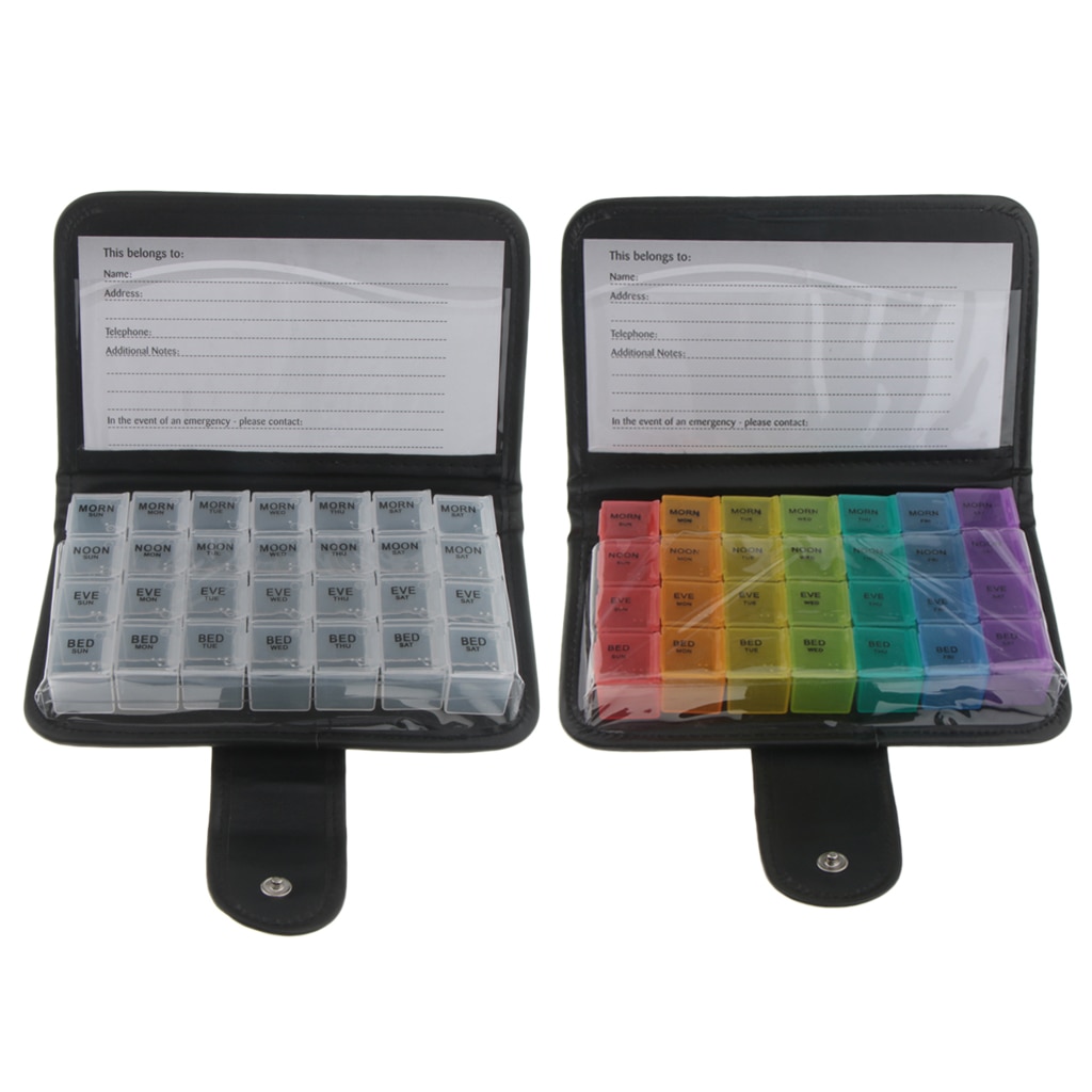 2 stuks reispillendoos leren organizer wekelijkse medicijndoos voor thuis, reizen, kamperen, wandelen, buitensporten