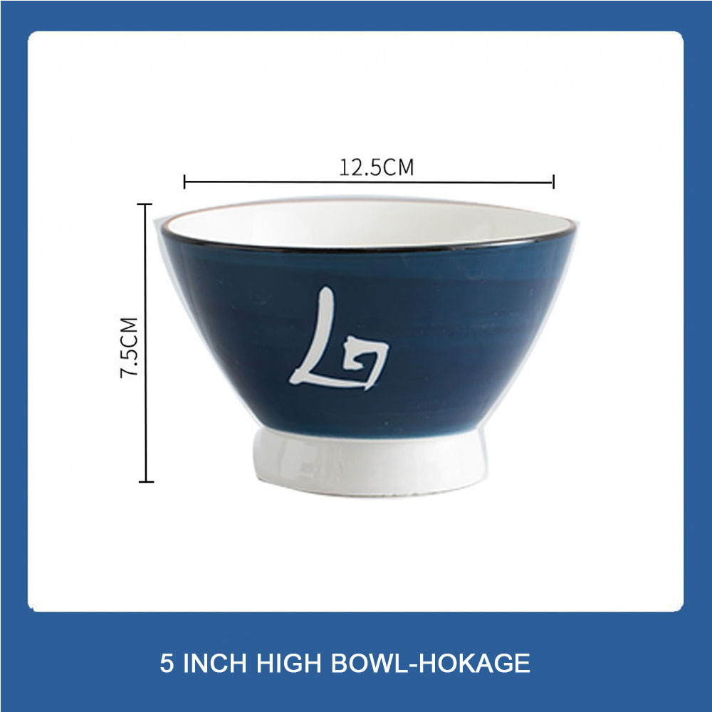 Japanse Ramen Kom, Keramische Kom, Servies, Hoge Voet Hoed Kom, Grote Soepkom, thuis Netto Blauw En Wit Porselein
