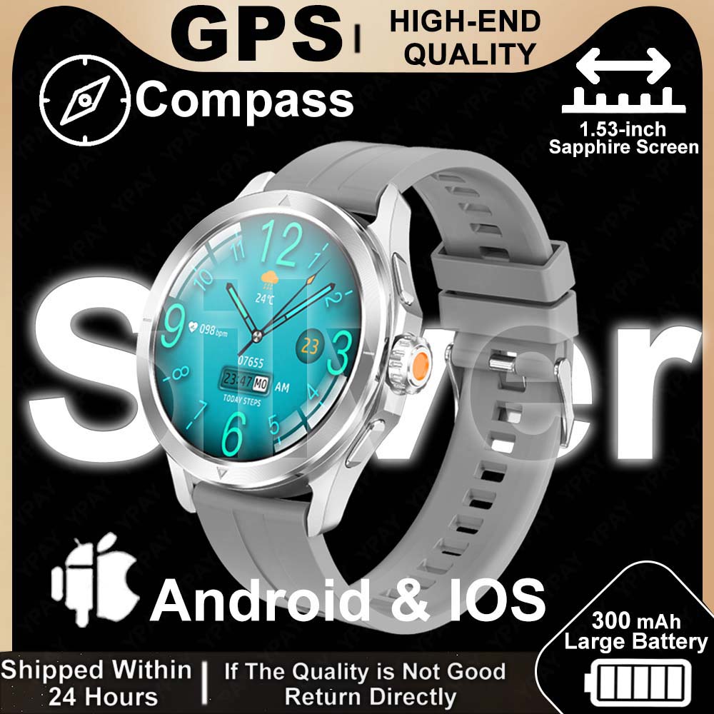 2025 novo s4 ultra relógio inteligente masculino amoled esporte ao ar livre nfc gps pista freqüência cardíaca à prova dwaterproof água bluetooth chamada smartwatch para xiaomi: CINZA