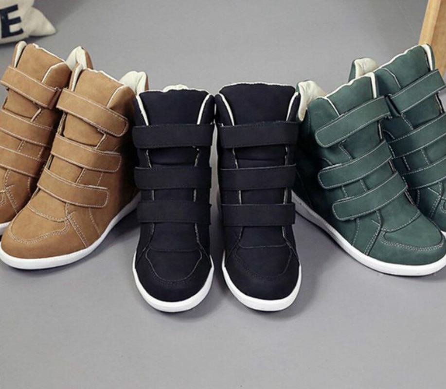 Flat High Heels Wedges Leather Shoes Women Sneakers Brand Casual Shoes Woman Black Winter Ankle Boots