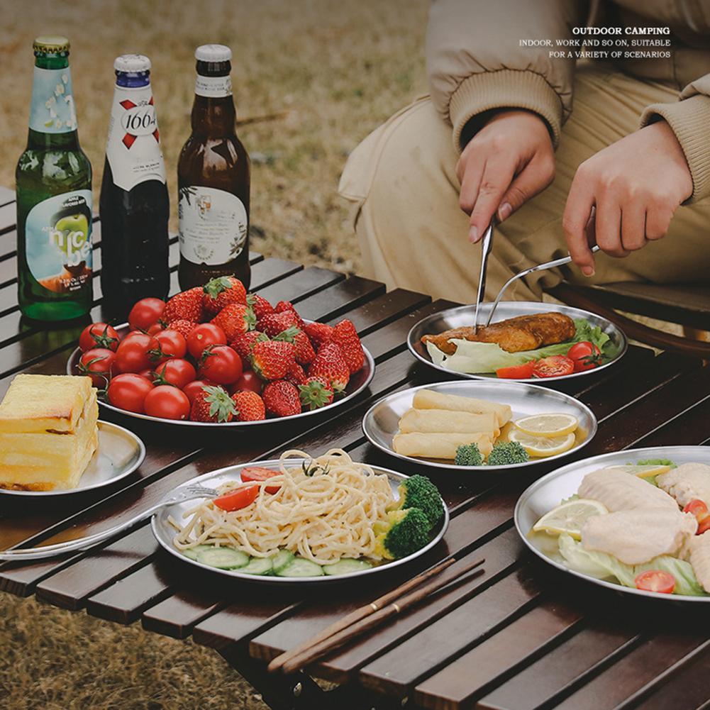 Tallerkener i rustfrit stål campingtallerkener genanvendelige middagstallerkener fodring serveringsservice til udendørs camping vandreture picnic grill