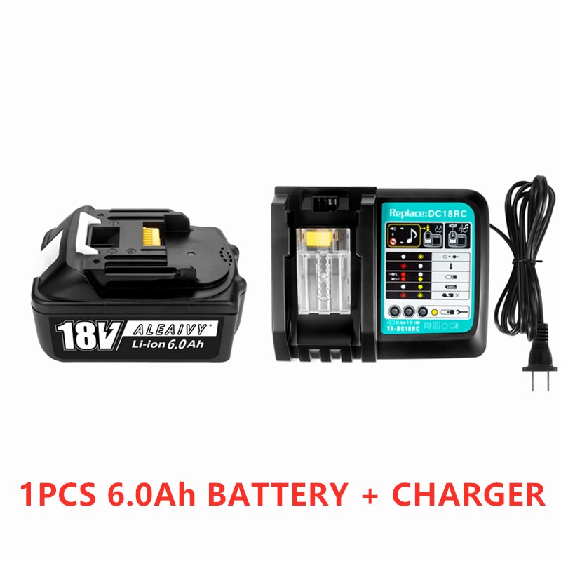 Makita 18V 6.0Ah Rechargeable Li-ion battery For Makita power tool 18 v Batteries BL1840 BL1850 BL1830 BL1860B LXT 400 + Charger: 1pc6.0AH-1pcCharger