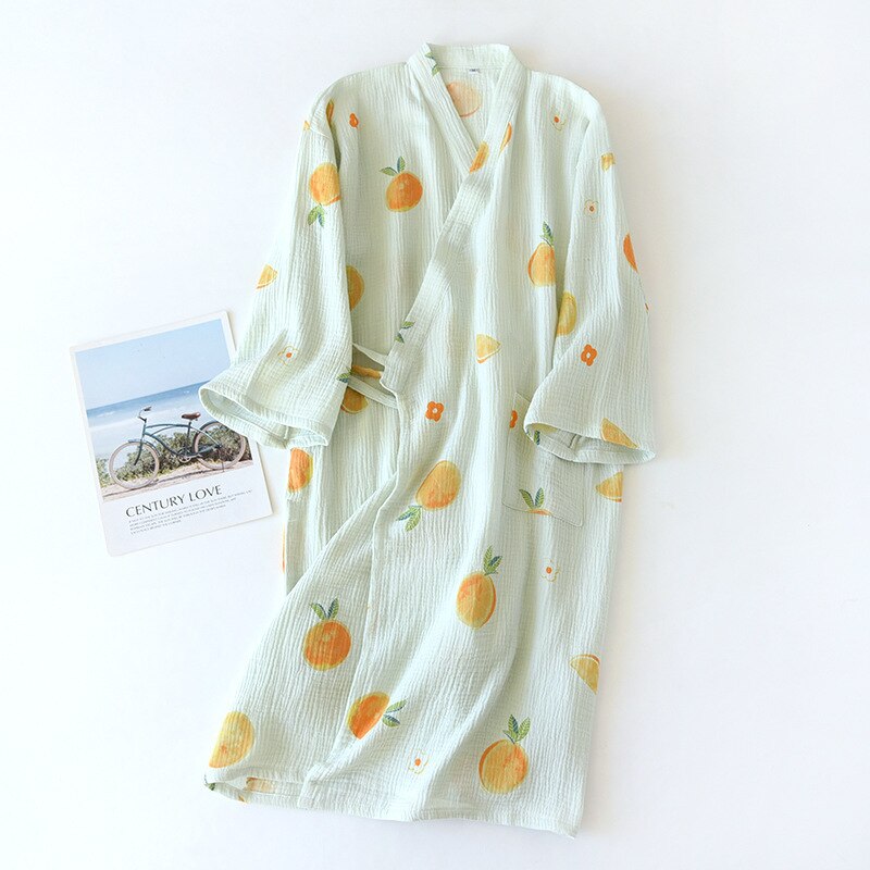 Vestido de dormir con estampado de melocotón para mujer, Camisón de algodón de gasa suave, ropa de casa Rosa holgada, bonito dibujo animado, novedad de primavera y otoño: color20 / L