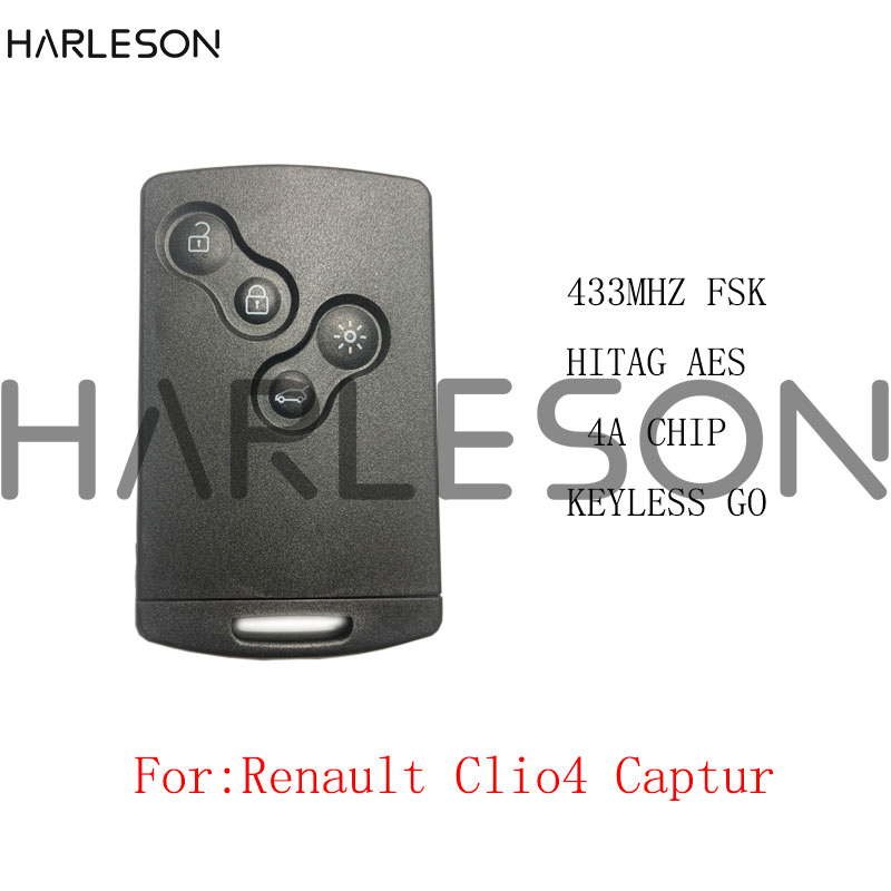Llave de coche remota, tarjeta inteligente Go manos libres sin llave, 4 botones, 433MHz, 7953 4A, Chip para Renault Clio IV 4 Captur