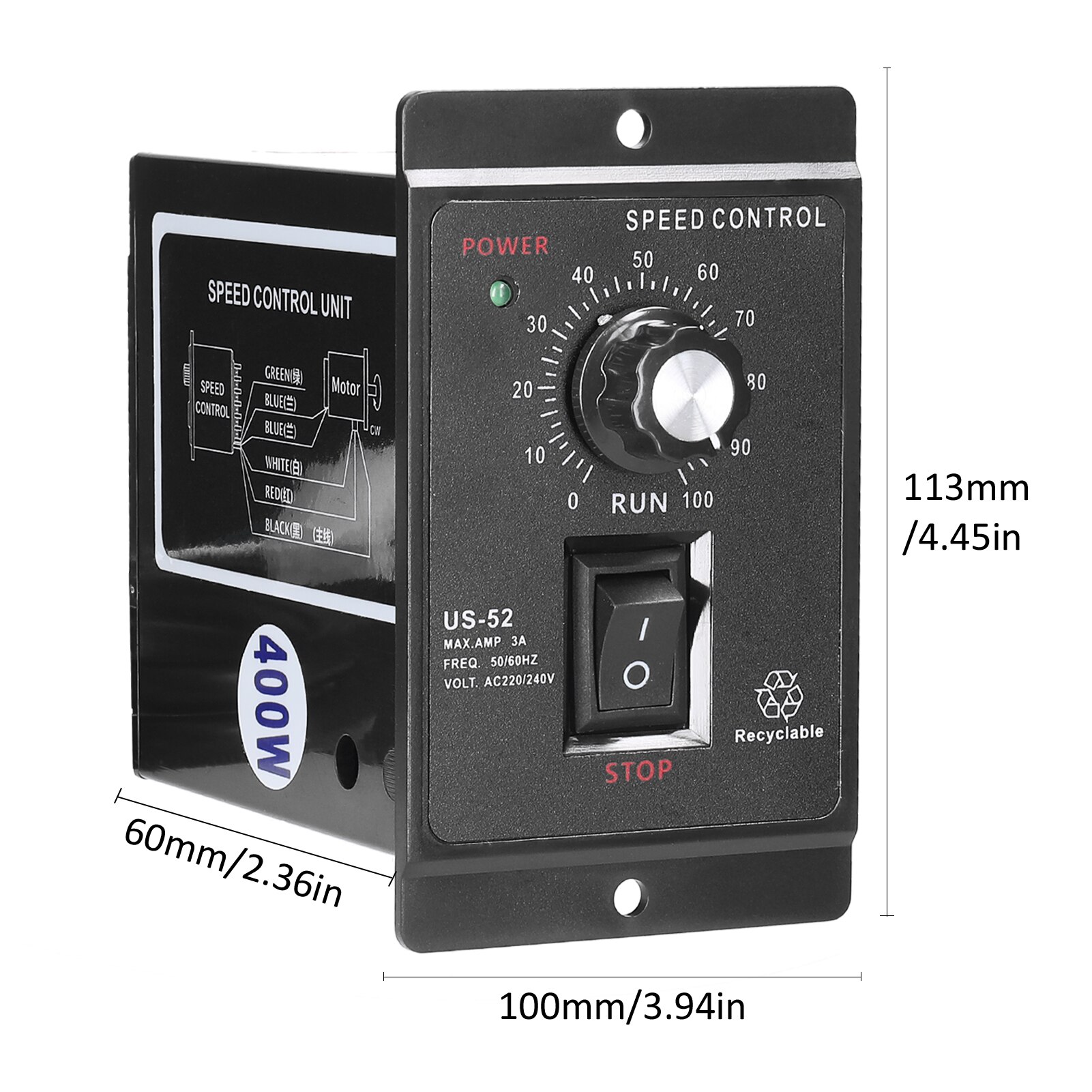 Us-52 Snelheid Motor Controller Wisselstroom Eenfase Asynchrone Motor Elektronische Traploze Snelheidsregeling Controller