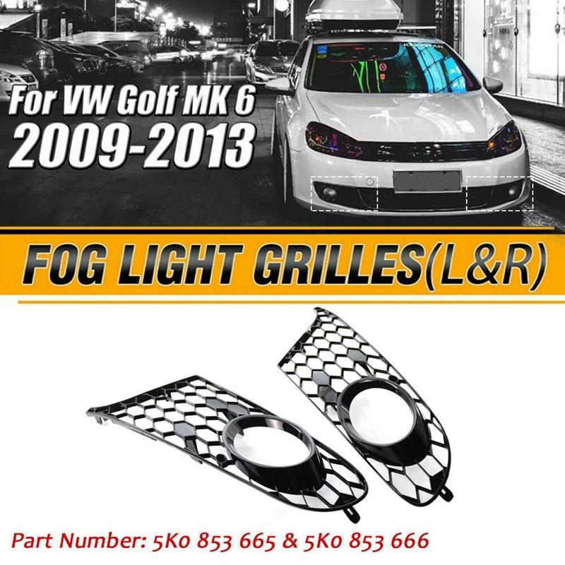 For-MK6 Golf/Jetta Wagon Balck Honeycomb Hex Mesh Front Bumper Fog Light Grill Grille Cover
