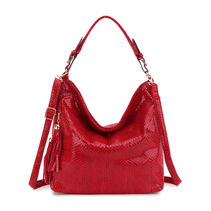 Hobo Messenger Bag Women&#39;s Shoulder Bag Vintage Tassel Ladies Hand Bags Leather Handbag Big Crossbody Bags for women: red