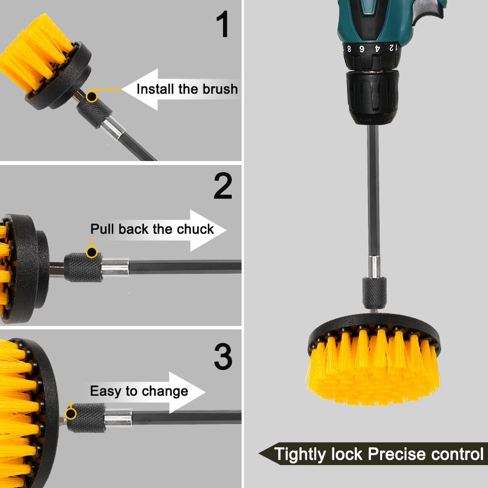 Drill Brush Attachment Set Power Scrubber Cleaning Tool Kit for Car Body Door Wheel Windshield