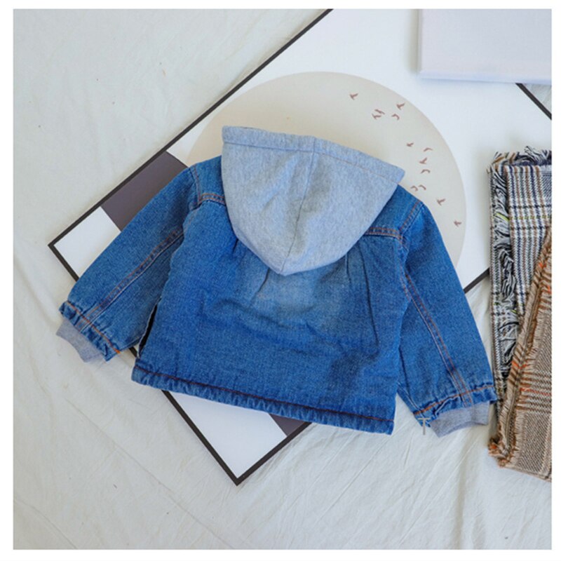 SFC-254 Kinderen Baby Jongens En Kinderen Winter Bovenkleding Donkerblauw Pluche Jean Bleack Capuchon Jas