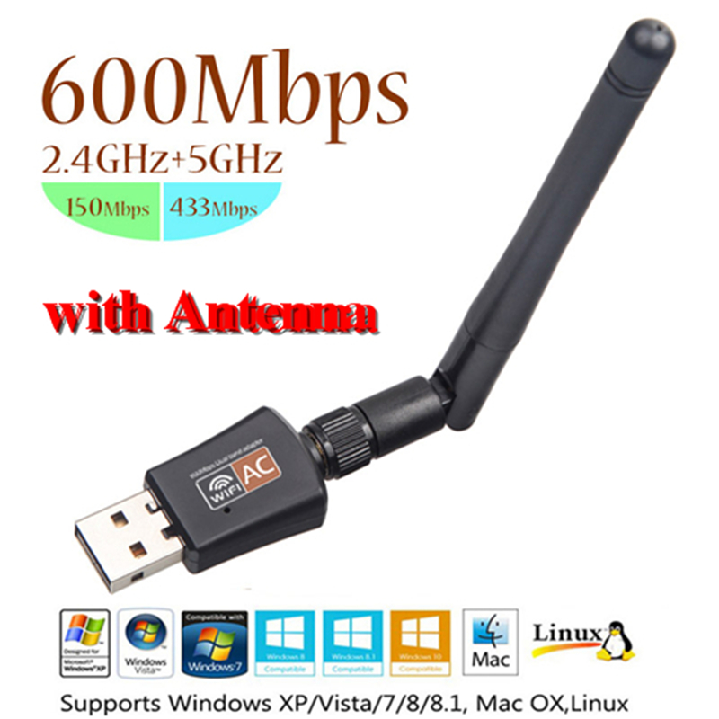 Kebidu AC 600Mbps USB Wifi Adapter 5/2. 4Ghz Dual Band met Antenne Dongle LAN 802.11ac/a/b/g/n voor Windows XP win 7 10 Mac Vista