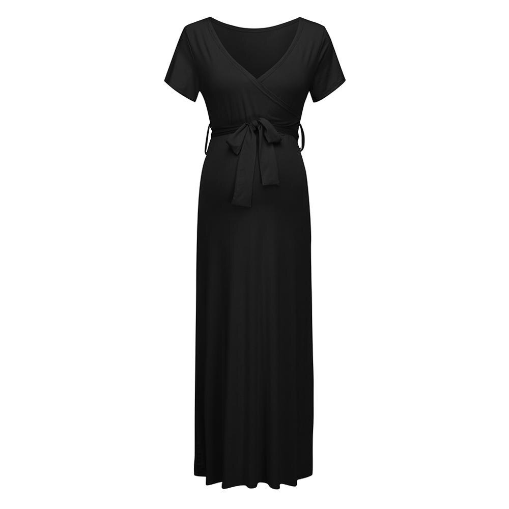 Maternity Dresses Solid Color Women Pregnant Sashes Sundress Clothes For Pregnancy Birthday Party Evening Long Dresses Summer: Black / XL