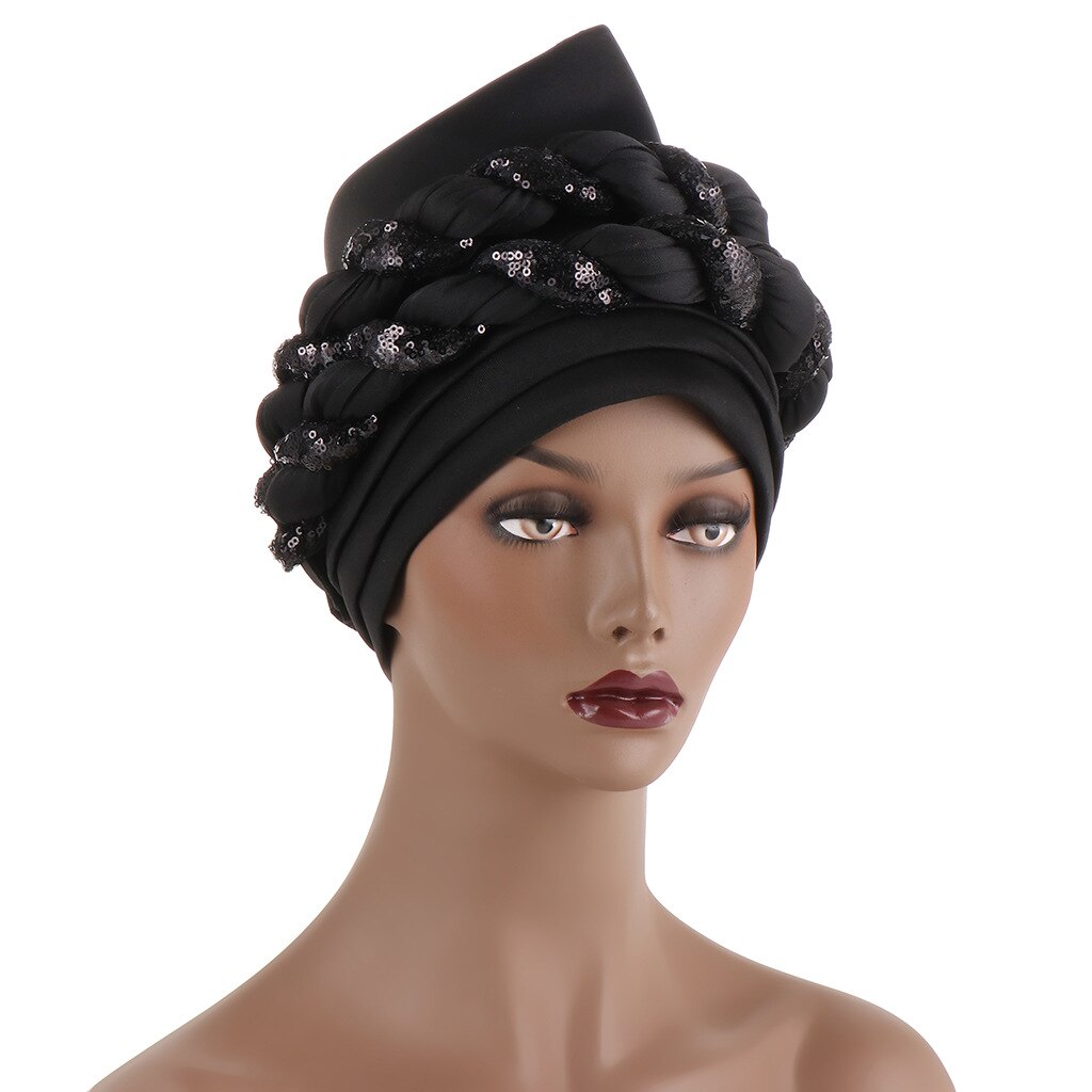 Couvre-chef africain en paillettes pour femmes, Turban, Bonnet musulman, prêt à porter, Hijab, chapeau de mariage