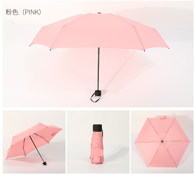 Paraguas pequeño de bolsillo para mujer, sombrilla portátil Anti UV, a prueba de lluvia y viento, ligero y plegable para niño y niña: Rosa