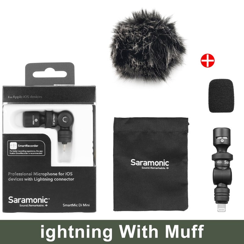 Saramonic smartmic di mini / uc mini mikrofon lyn / type c jack til iphone android smartphone taleopptak vlog mic: Lyn med muff
