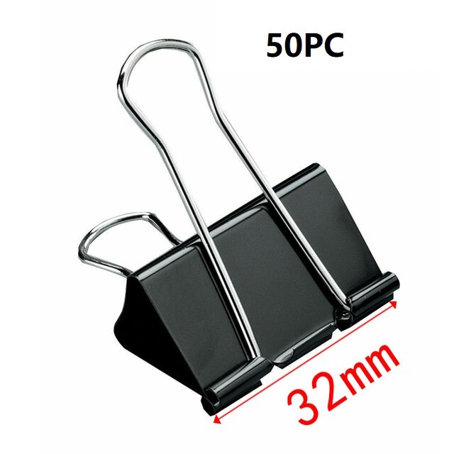 50PCS Metal Paper Clip Foldback Metal Binder Clips Black Grip Clamps Paper Document Office School Stationery Multi-Life Artifact: 32mm(50pc)