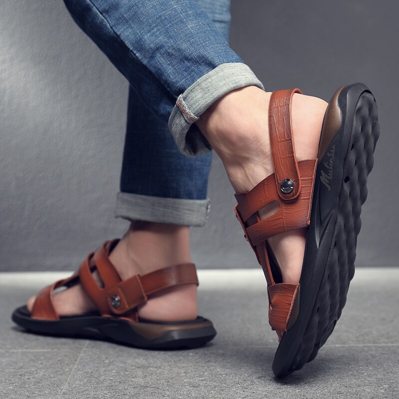 Sandalen conforto homem andando praia sandalias 44 respirável calçado piel s homens vestido sandalet sandália esporte
