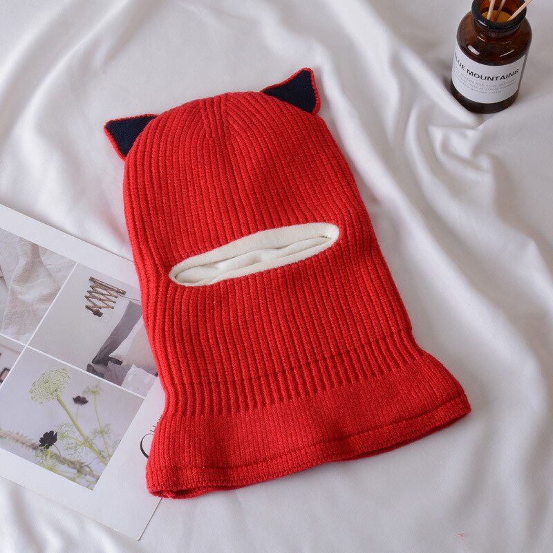 Winter baby muts sjaal jongen meisje gewricht muts peuter kinderen kind warme pompon ster muts gebreide nek plus fluwelen warmer 2-5: Hoed oren - rood