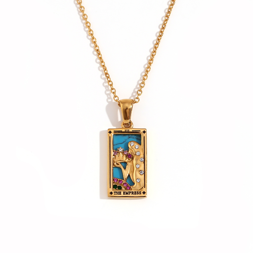 MamacitaSlay en Populry colgante Rectangular amantes de la emperatriz mago Tarot collar de acero inoxidable impermeable para mujeres: Color amarillo dorado claro