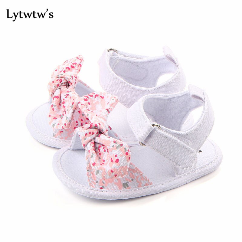 Lytwtw-Sandalias antideslizantes para niños y niñas, zapatos de lona con lazo, para recién nacidos, 1 par