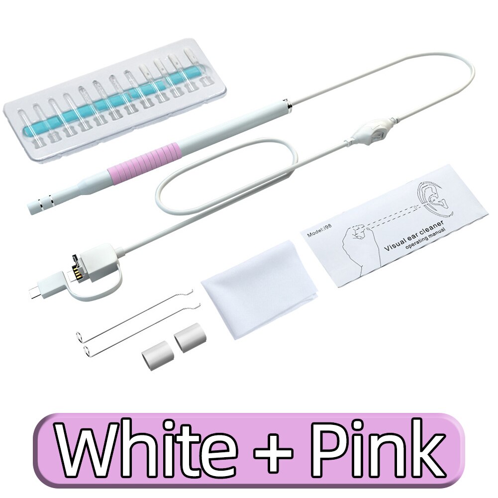 Endoscoop Camera Oor Schoonmaken Tool Ear Wax Remover Kit Care Oor Schoner Apparaat Oor Schoonmaken Persoonlijke Gezondheidszorg: White and Pink