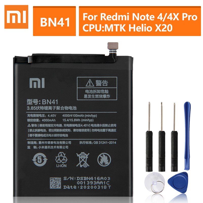 Oryginalna bateria BN41 BN43 BM47 dla Xiaomi Redmi uwaga 4 Hongmi Uwaga4 zawodowiec Uwaga4X MTK Helio X20 Redmi 3 3S Mi5X Mi Uwaga2 BN31 BN45: BN41-MTKHelioX20