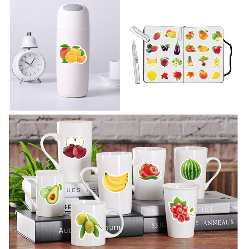 100pcs Exquisite Cartoon Fresh Fruits Vegetables Stickers For Kitchen Bakery Cup Computer Phone Dish Refrigerator Fruit Sticker