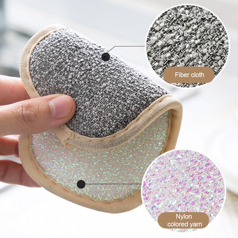 Chiffons de nettoyage de cuisine en microfibre, Double face, épais, éponge à récurer, outils de cuisine, Gadgets