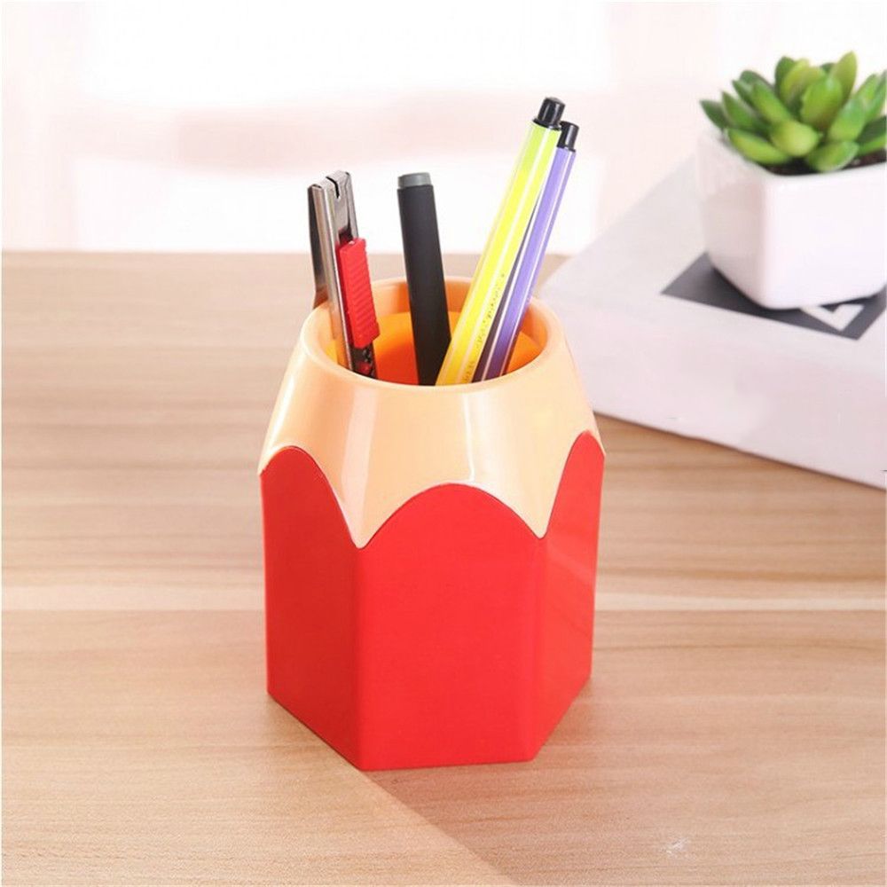 1pc Novelty Pencil Shaped Pen Holder Kawaii Makeup Brushes Holder Desk Stationery Organizer School Office Pen Accessories set: red