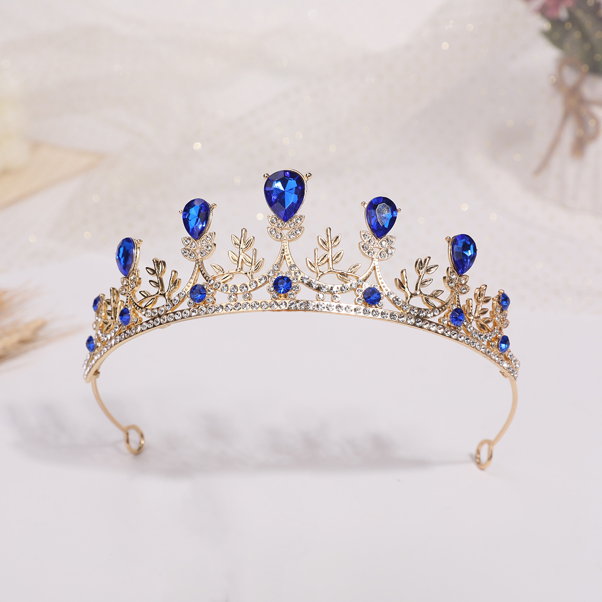 Braut goldene Krone Diamant Hochzeit Haarschmuck Brautkleid mit Schmuck Geburtstag Tiara Krone Zubehör.: Blau