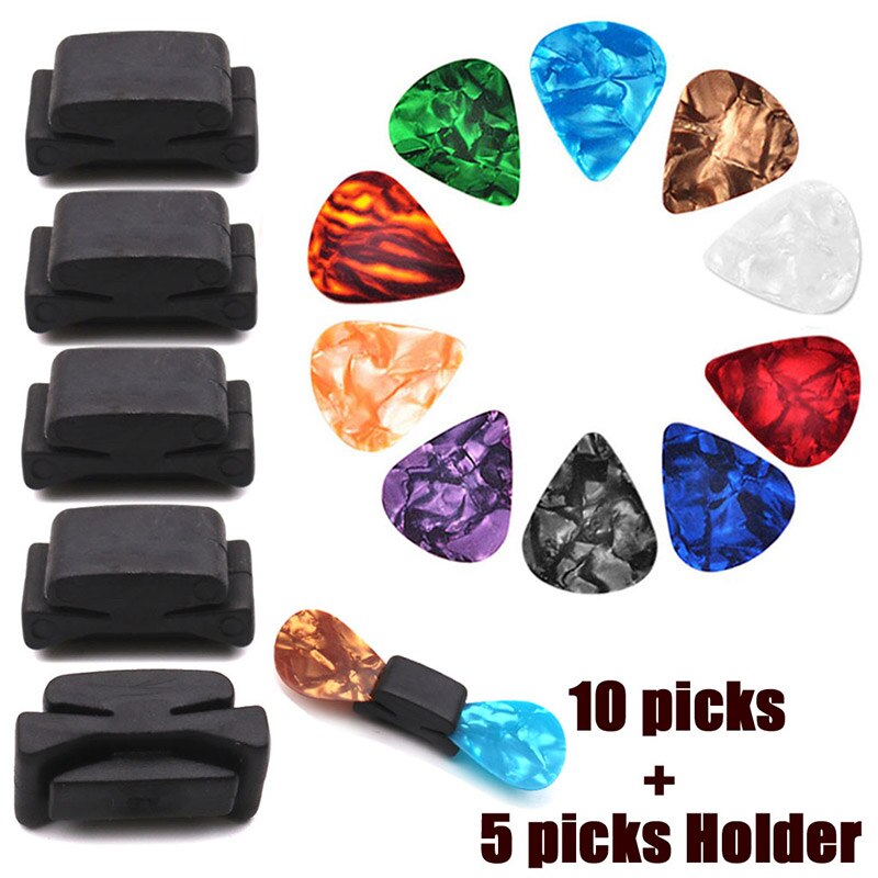 10pcs Celluloid Guitar Picks Plectrum with 5 Holder Plucked Strings Instrument Accessories ALS88