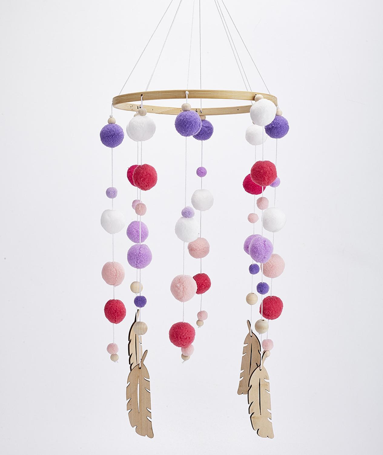 Baby bett Rasseln Handy, Mobiltelefon Windspiele mit Flauschigen Ball Art Zimmer Dekor Bett Hängen spielzeug Zelt Dekor schöNe Fotografie Requisiten: Weiß rot Violett