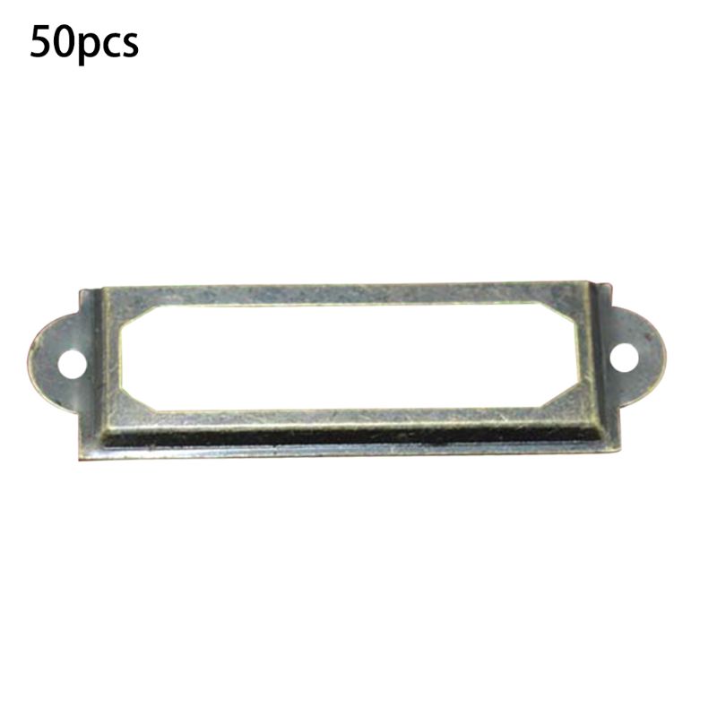 1 Set/50 Pcs Office Library File Drawer Cabinet Card Tag Label Holder Metal Frame: Bronze