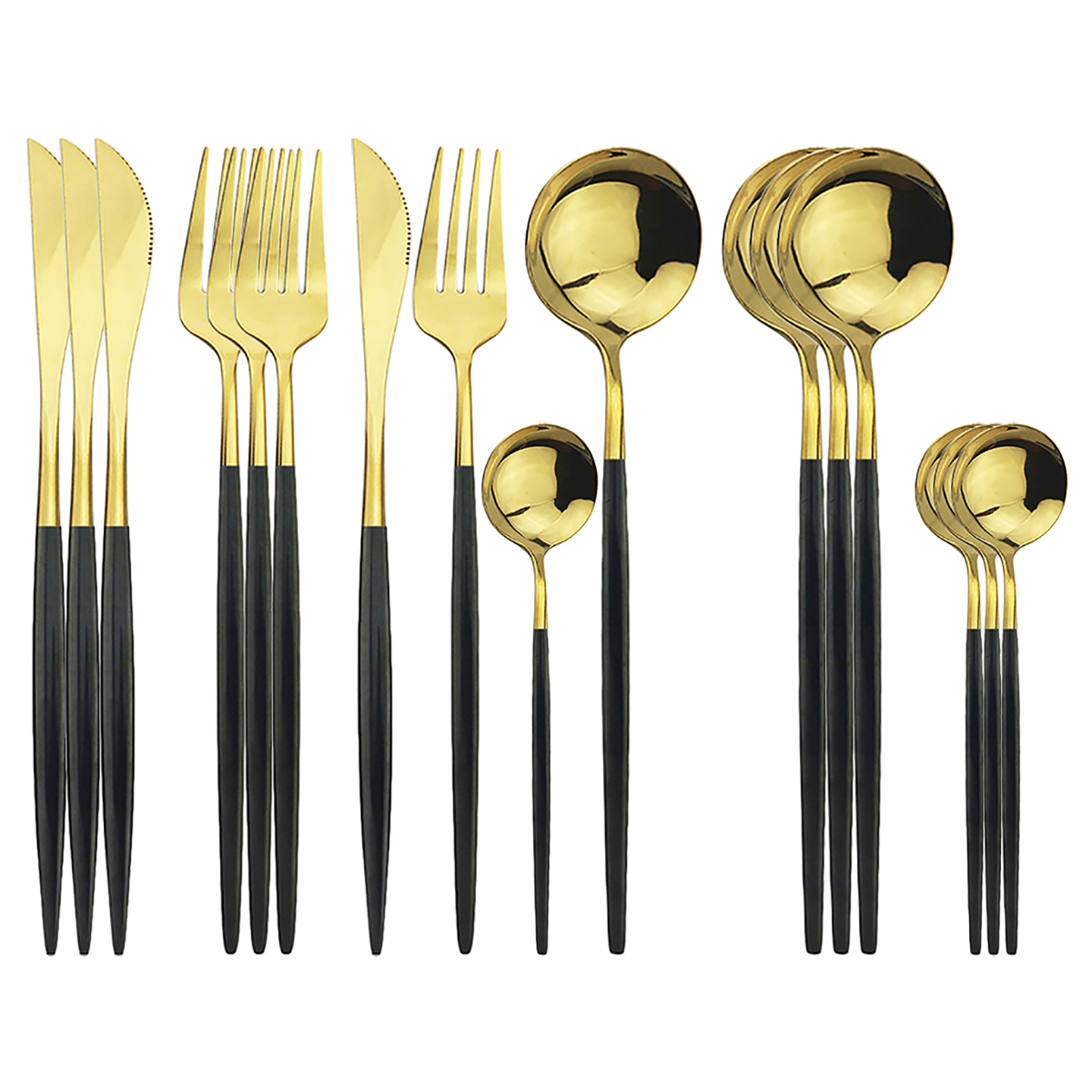 16Pcs/Set Dinnerware Set Black Cutlery Set 304 Stainless Steel Flatware Set Knives Fork Spoon Kitchen Party Tableware Silverware: Black Gold
