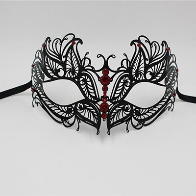 Masque de mascarade noire vénitienne pour femmes, , en métal léger, à strass rouges, bleus ou roses, pour Costume de fête, bal de mariage: 3