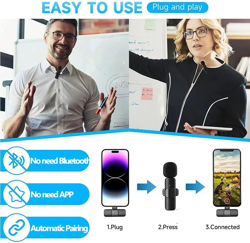 Lavalier mikrofon bezprzewodowy dla iPhone iPad 2 Pack przenośny mikrofon z redukcją szumów/wyciszanie do nagrywania transmisji na żywo TikTok