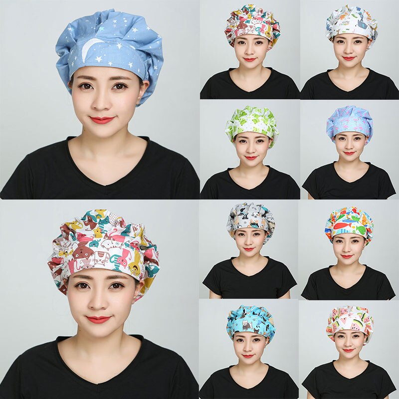 Sombreros para cocinar redondos ajustables Unisex, gorro de algodón a prueba de polvo, pañuelo para la cabeza con estampado de flamenco, gorros para cocinar dibujos animados, novedad