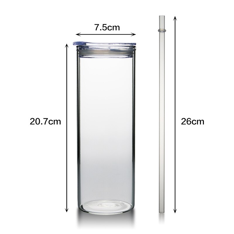 Sublimation Skinny Tumbler 20oz Clear Frosted Glass Juice Cups with Lid and Straw Straight Drinking Bottle For Wedding Party