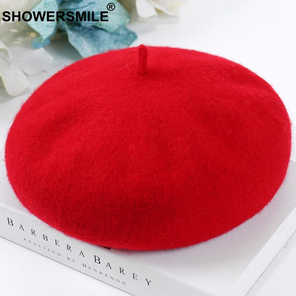 Showersmile dames warme baretten gele wollen franse baretten hoeden dames verstelbare zachte petten artistieke winter schilders hoed