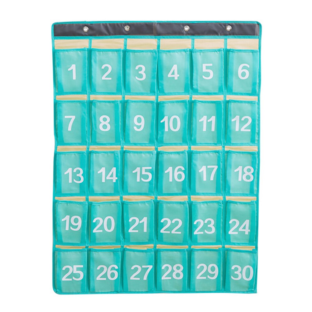 Portable 30 Pockets Classroom Wall Door Oxford Fabric Storage Hanging Bag Numbered Classroom Charts For Cell Phones Organizers: Blue