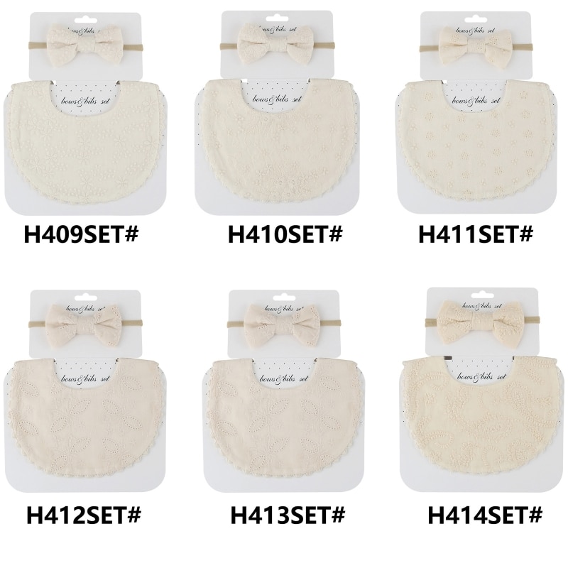 Baby Bib Sjaal Borduren Afdrukken Voeden Kiel Strik Haarband Set Speeksel Handdoek Bandana Elastische Bows Hoofdband