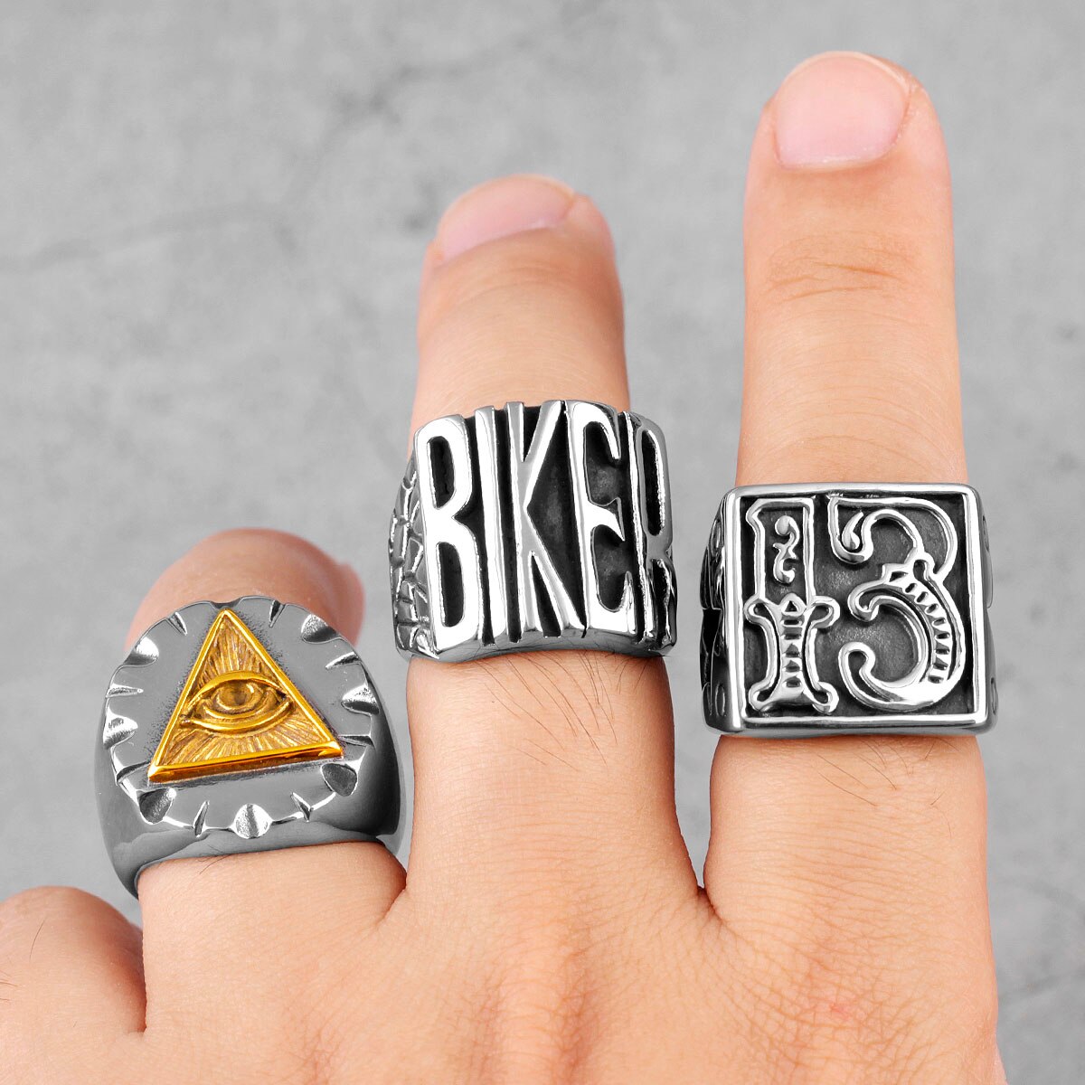 Lucky Number 13 Star Retro Stainless Steel Mens Rings Punk Hip Hop for Male Boyfriend Biker Jewelry Creativity