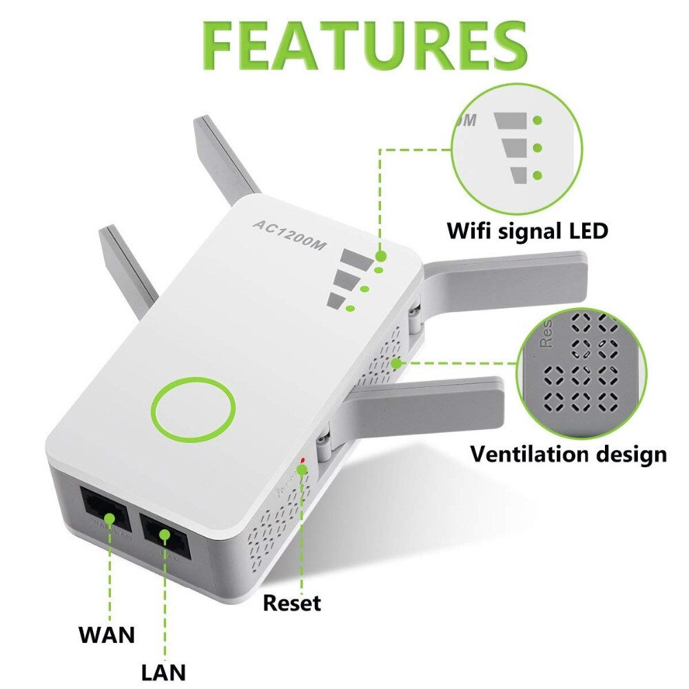1200Mbps WiFi Repeater Network Wifi Range Extender High Speed Wi-Fi 4 External Antennas EU/US/UK/AU Plug