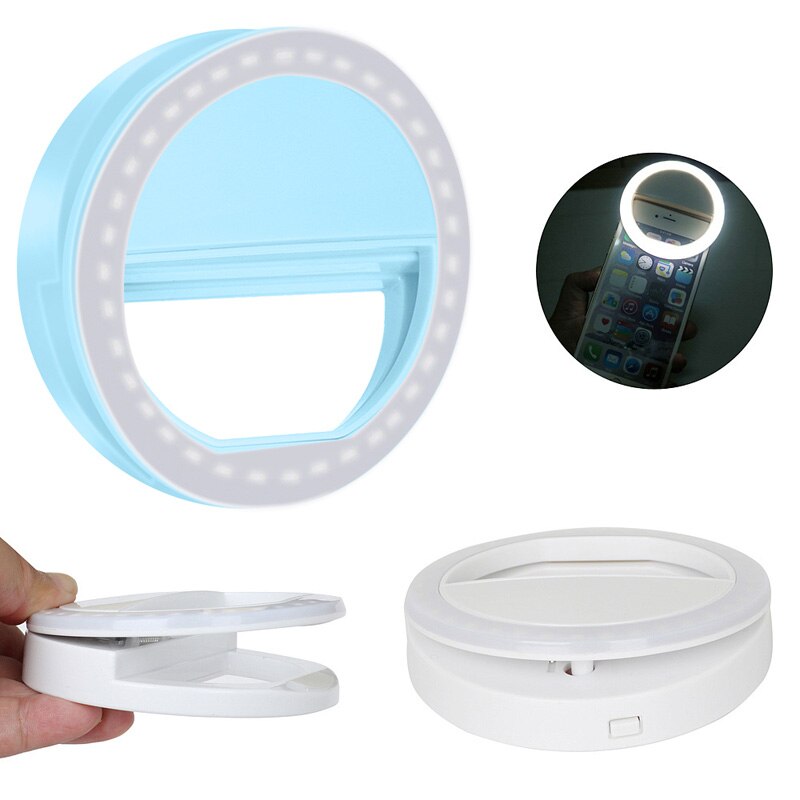 Ledet selfie ring lommelygte passer svagt miljø selvudløser lys værktøj lysende ring klip til enhver mobiltelefon tabletter: Blå