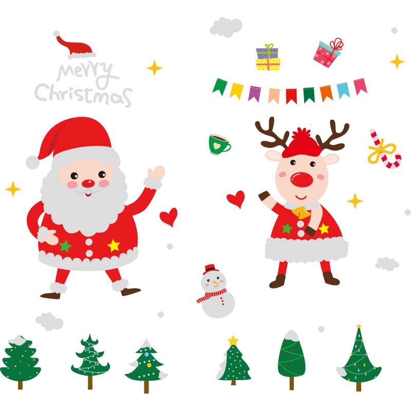 [shijuekongjian] Father Christmas Window Stickers DIY Deer Tree Wall Decals for Living Room Shop Glass Year Decoration